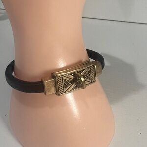 Lucky Brand Gold Lock And Key Black Leather Bracelet